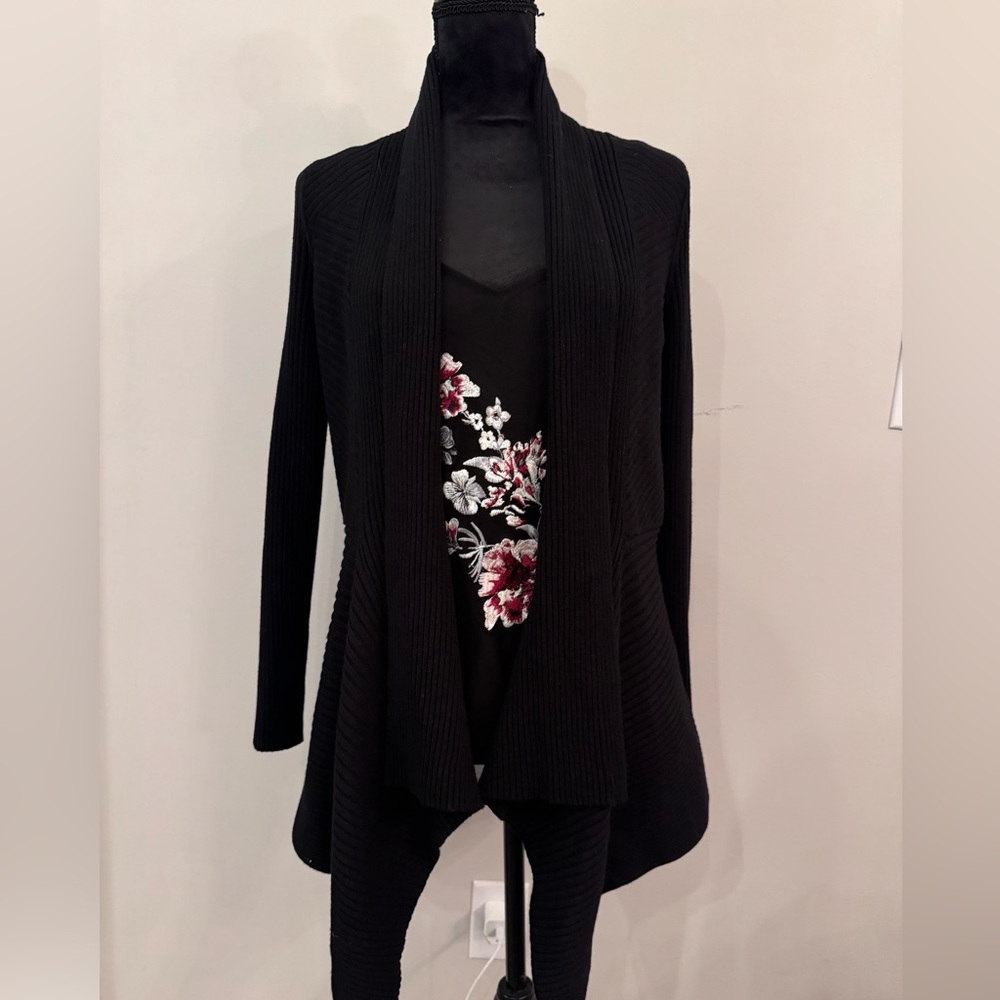 White House Black Market Black Ribbed Cardigan